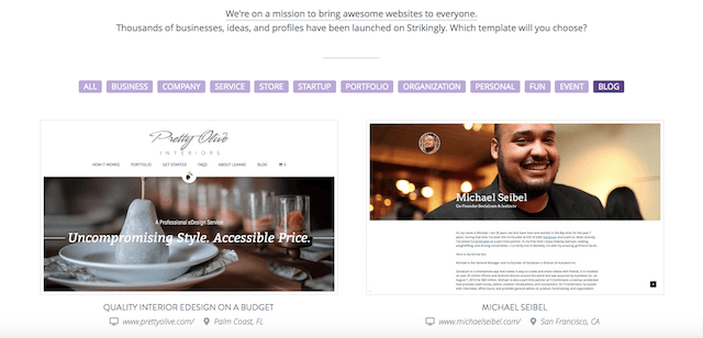 Screenshot of Strikingly blog templates Screenshot of Strikingly blog templates